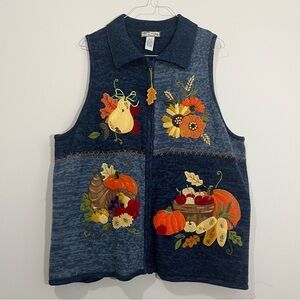 Vtg Heirloom Collectibles Full Zip Knit Sweater Vest Blue Fall Autumn Size 18/20